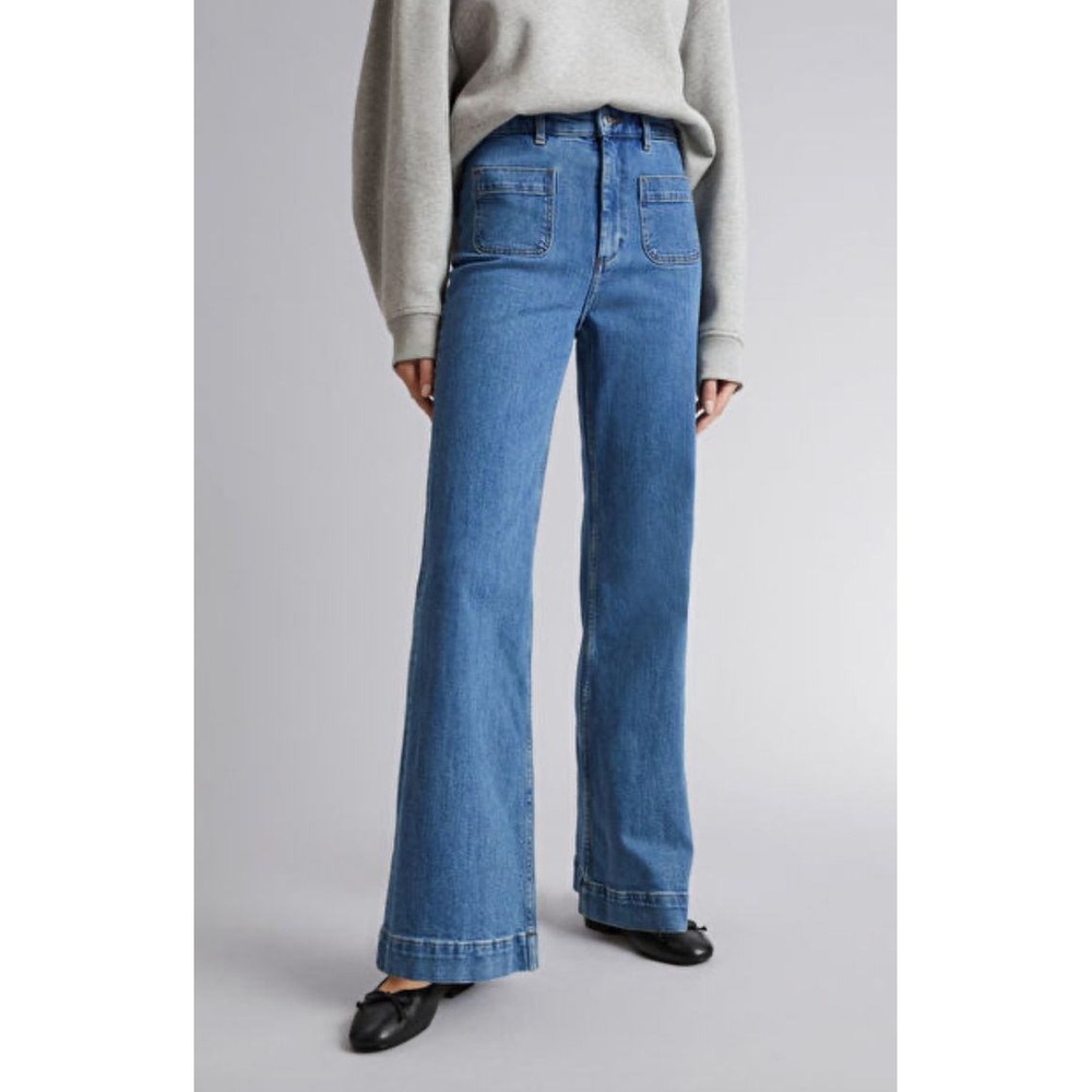 & Other Stories Jeans 25 Blue High Rise Wide Leg Patch Pocket Denim Dark Wash